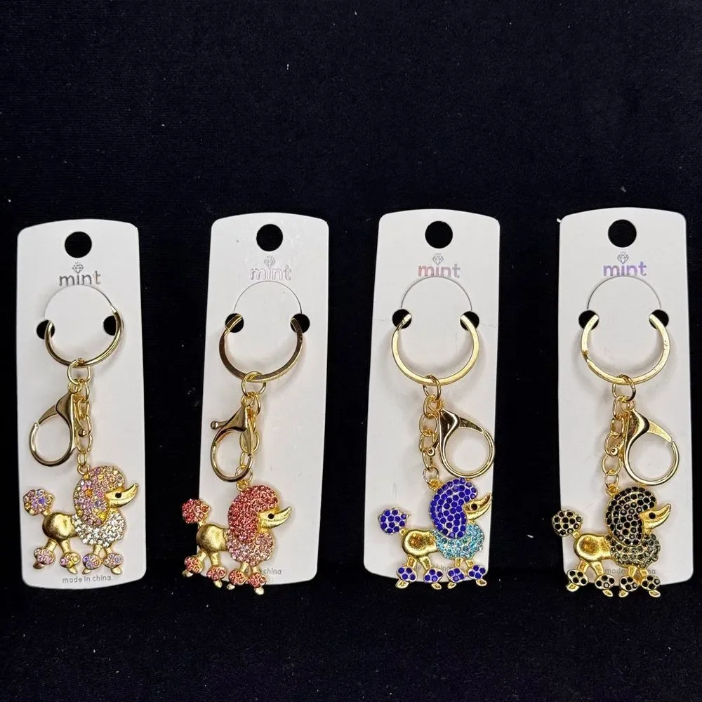 Mint Poodle Dog Keychain - Sparkly Crystal Keyring Blue - Picture 6 of 8